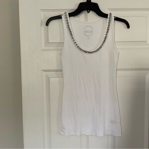 INC International Concepts White Tank Top with rhinestone Accents